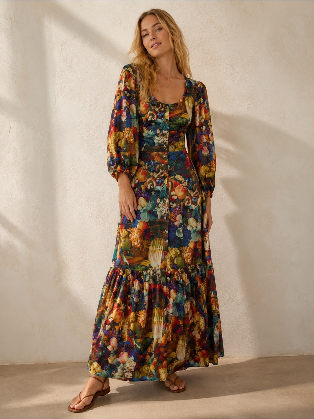 Samantha Pleet Banquet Print Silk Maxi Dress